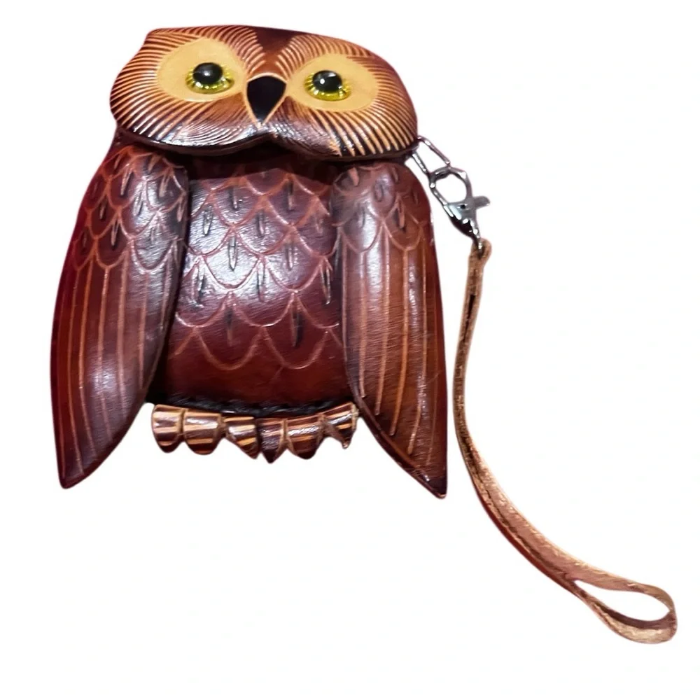 🦉 Florence Italy Leather Owl Coin Purse | Articulating Wings handmade